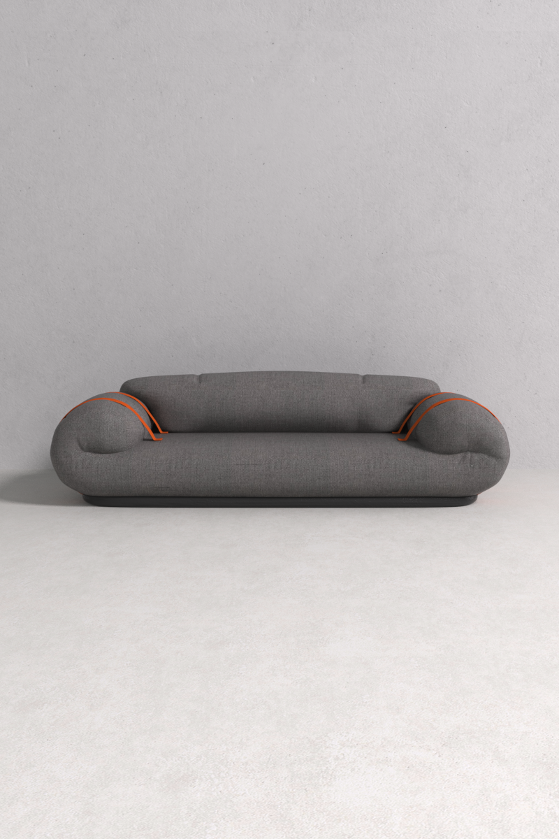 Augustus Sofa — handcrafted solid wood frame with premium fabric and leather accents by Monarca.