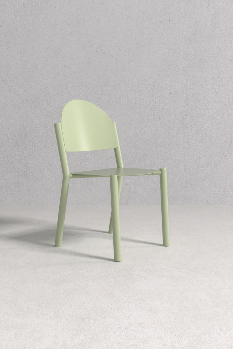 Catherine Chair with minimalist slender metal frame, handcrafted by Monarca in Colombia — dining, kitchen, or café seating.