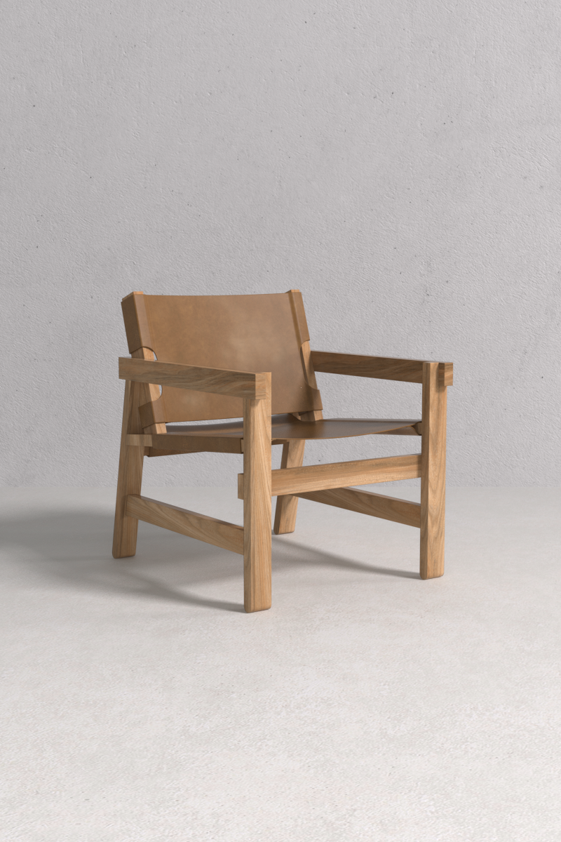 Silvanus Armchair with solid oak frame and genuine leather upholstery, handcrafted by Monarca in Colombia — heirloom accent chair.